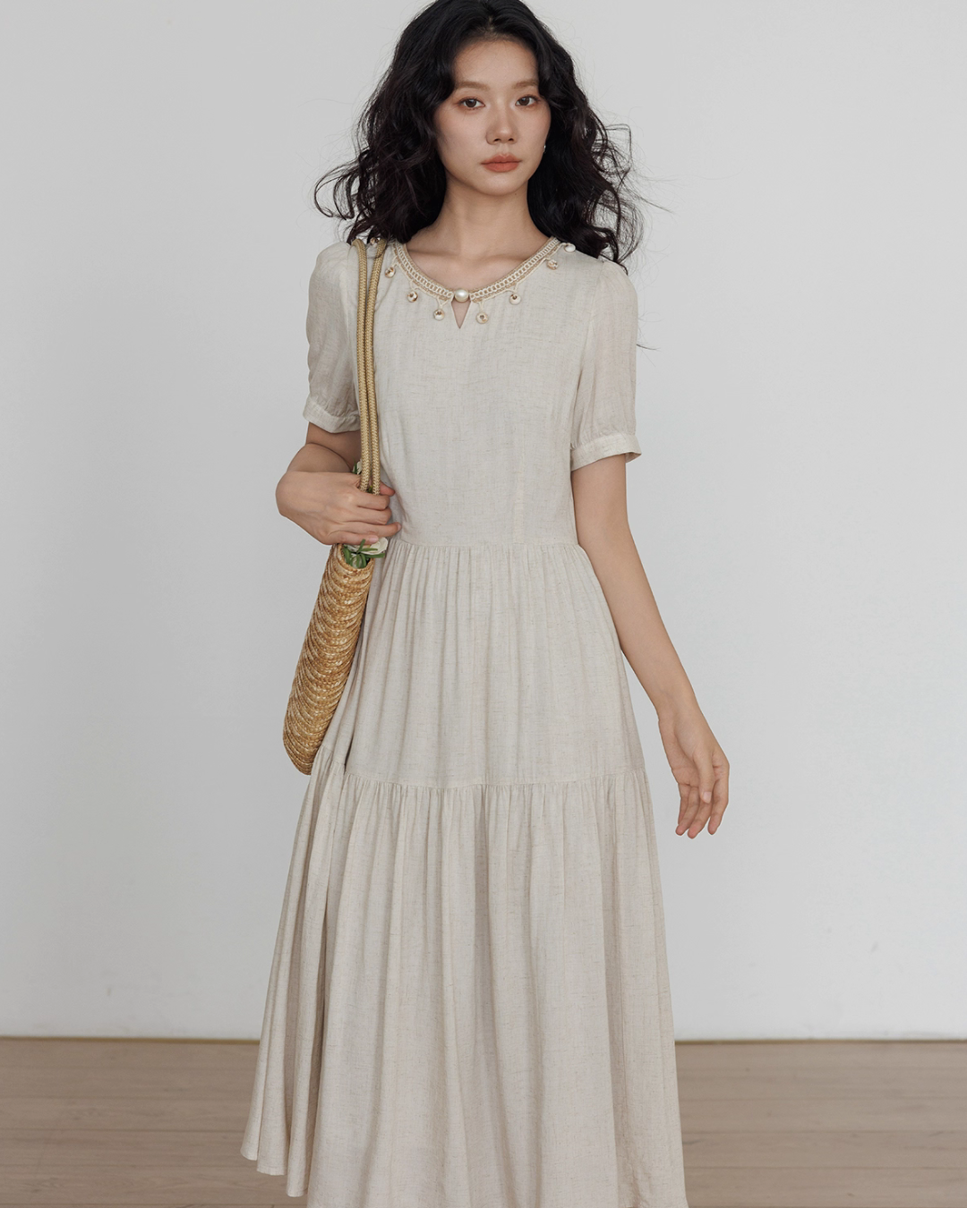 Round Neck Linen Long Dress VAS0132