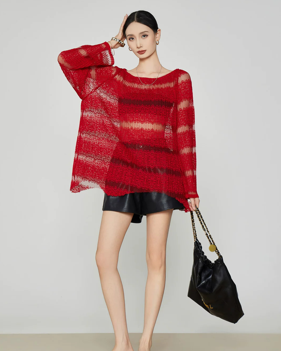 Multi-Border Openwork Oversized Knit FER0364