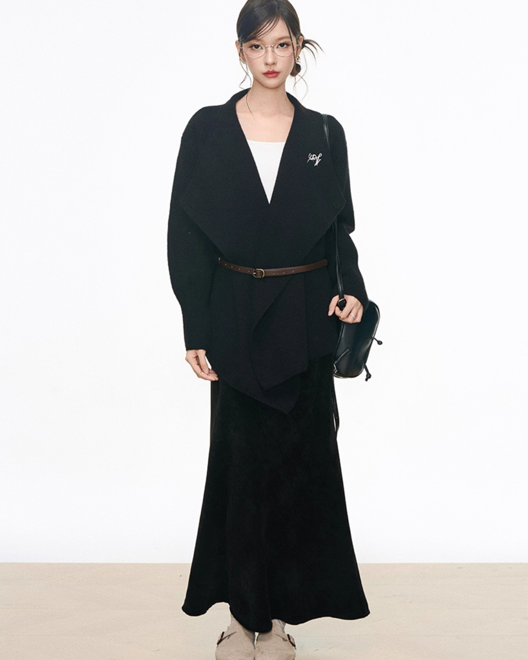 Loose Kni Cardigan Jacket / Slim Fit Mermaid Skirt / Waist Belt WEO0063