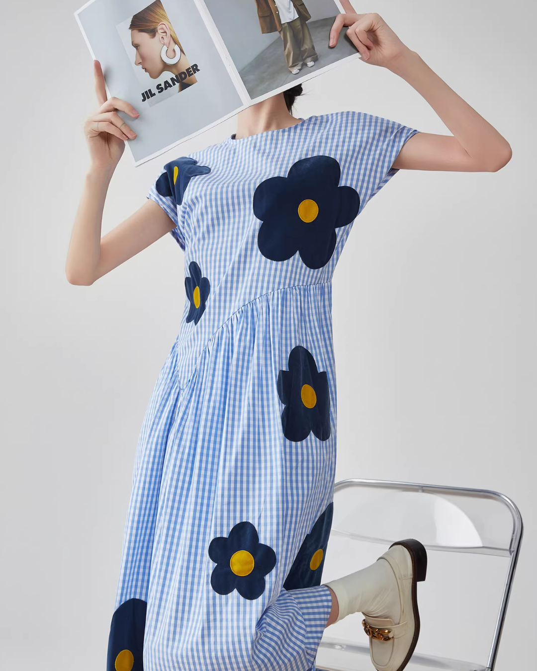Floral Plaid Short-Sleeve Shirt Dress FER0092