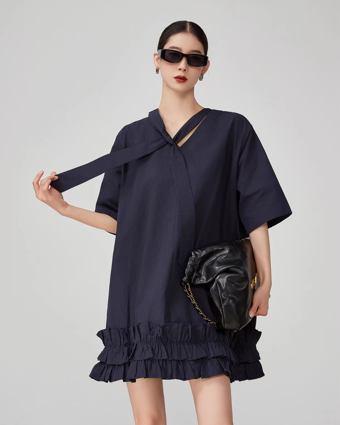 Bow-tie Hem Frill Mini Dress FER0103