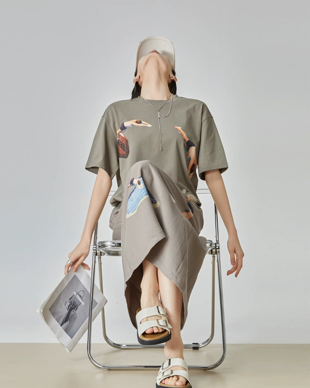 Swimmer Print Short-Sleeve T-Shirt / Long Skirt FER0286