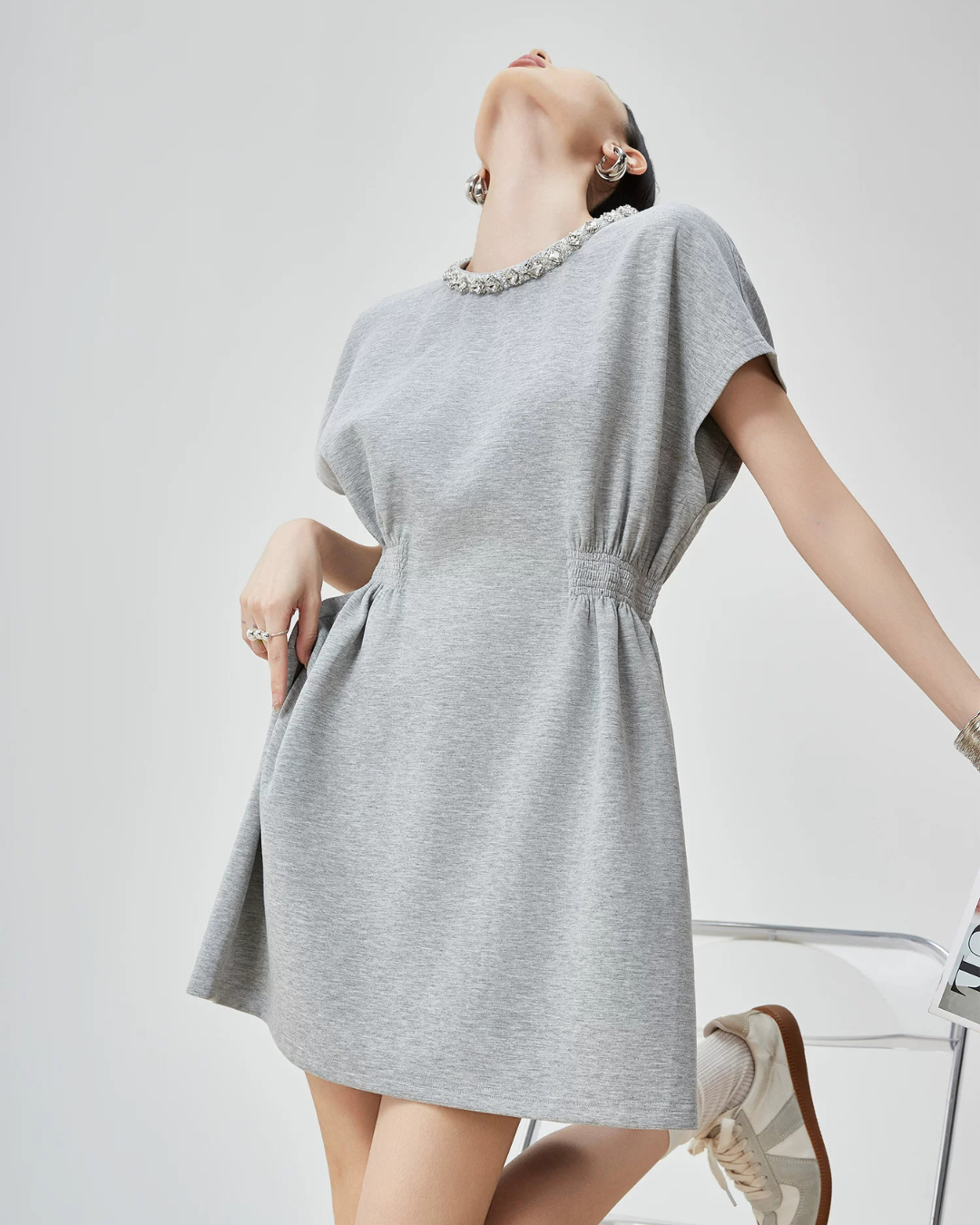 Waist Gather Sweatshirt Mini Dress FER0275