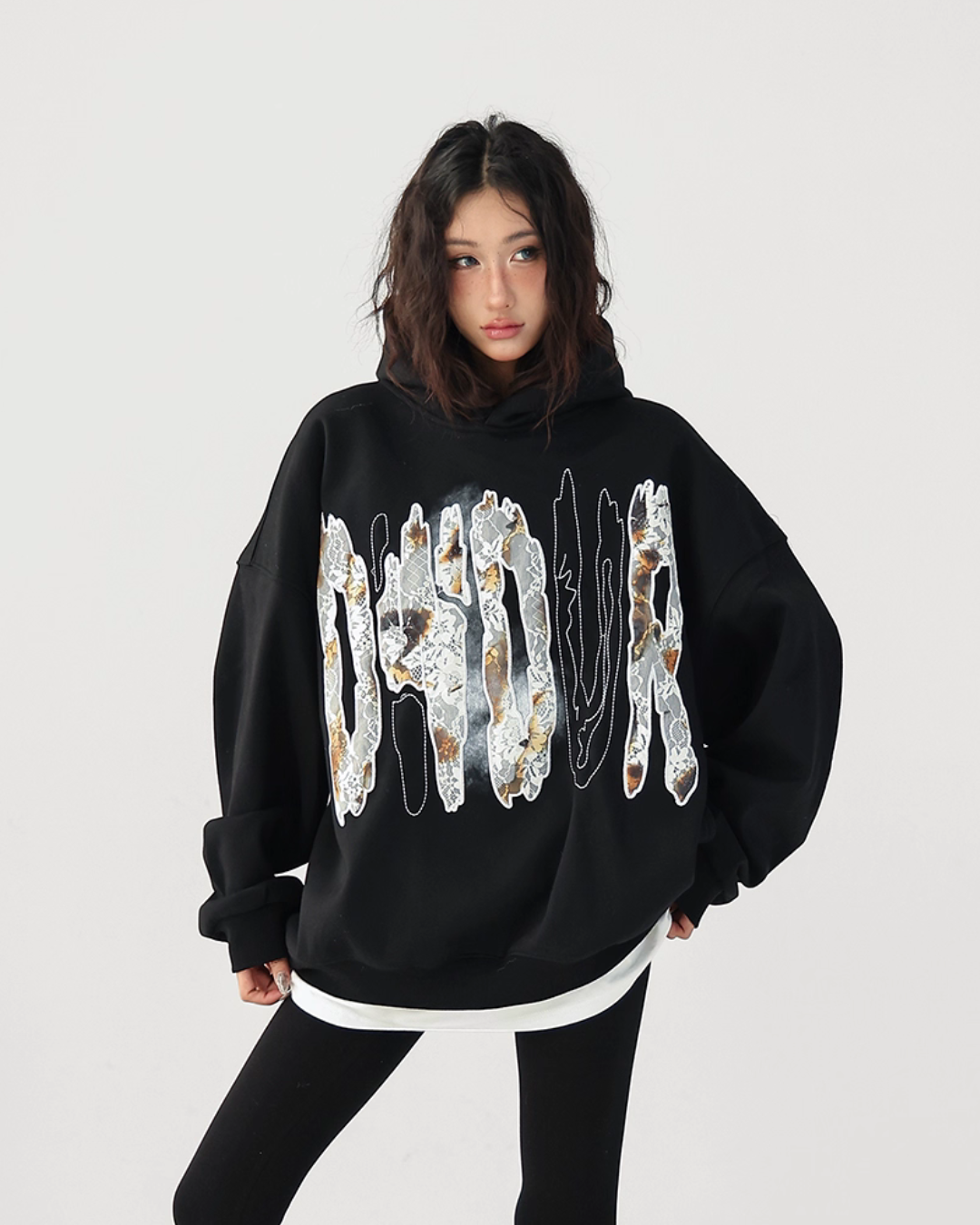 Lace Burnout Embroidered Hoodie ACS0342