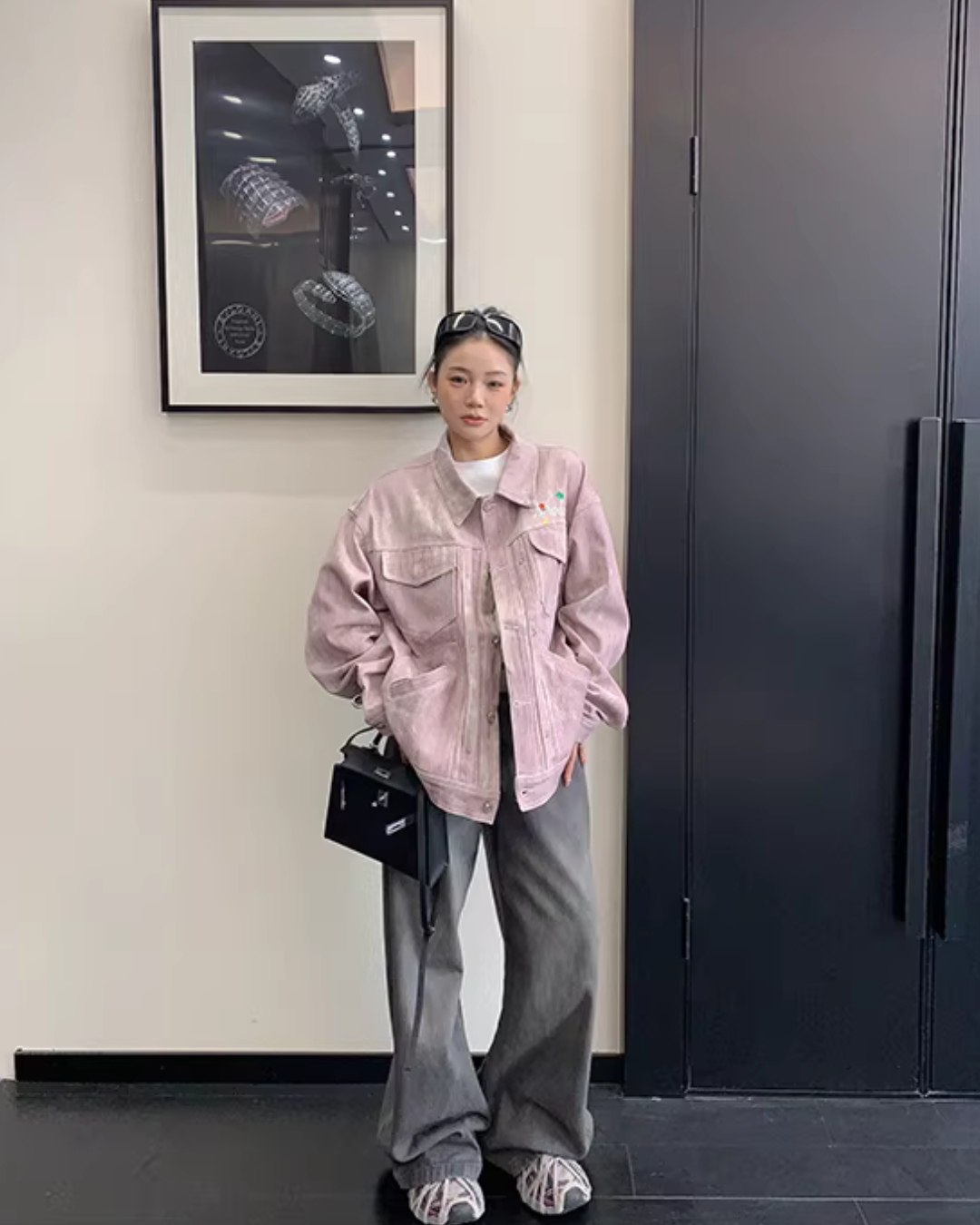Back Logo Pink Denim Jacket YLS1026