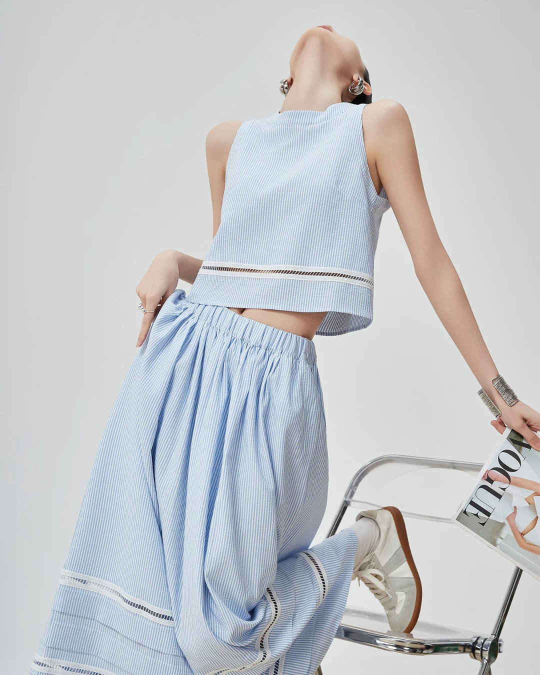 Striped Sleeveless Top / Wide Skirt FER0143