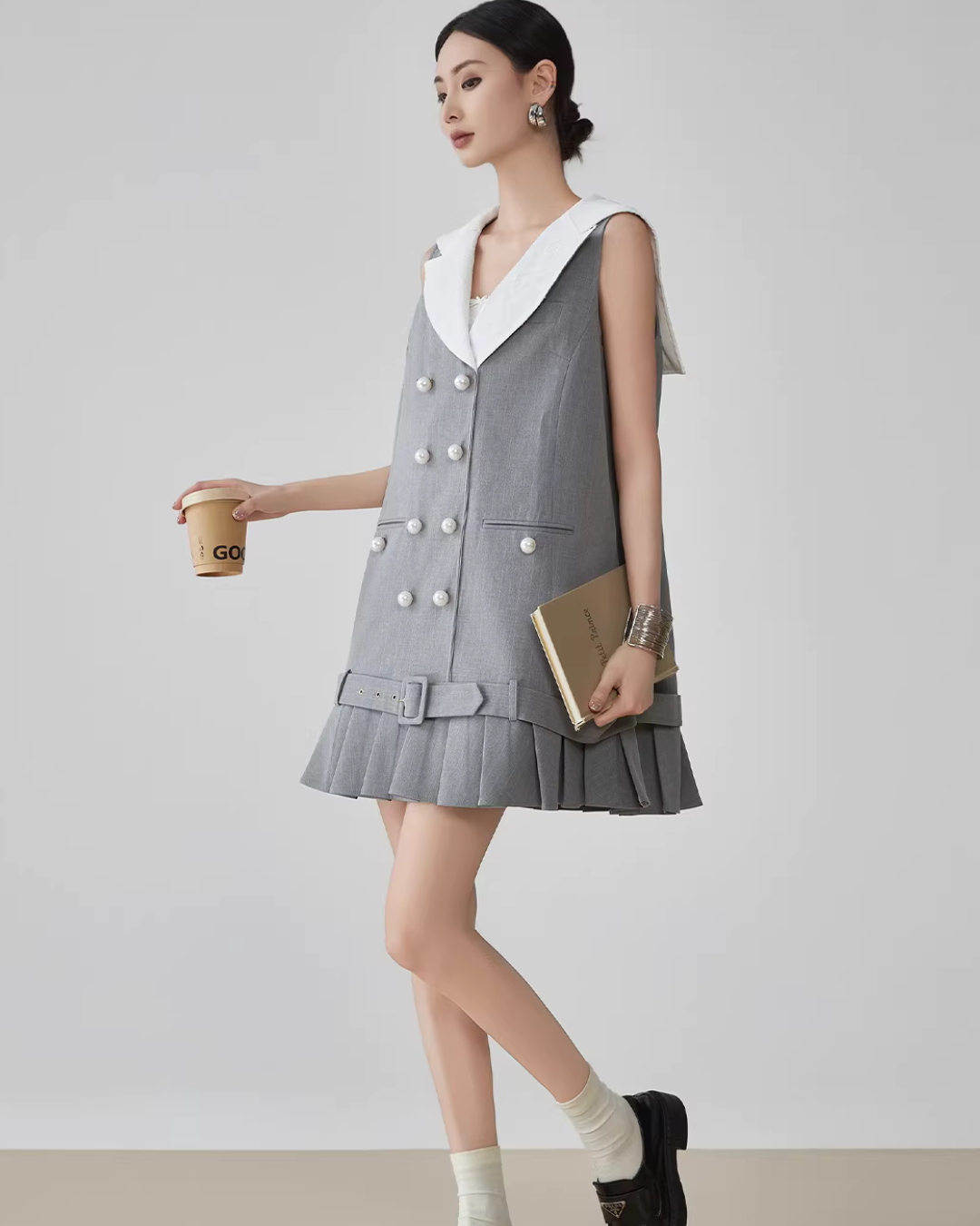 Double-Button Flare Mini Dress FER0093