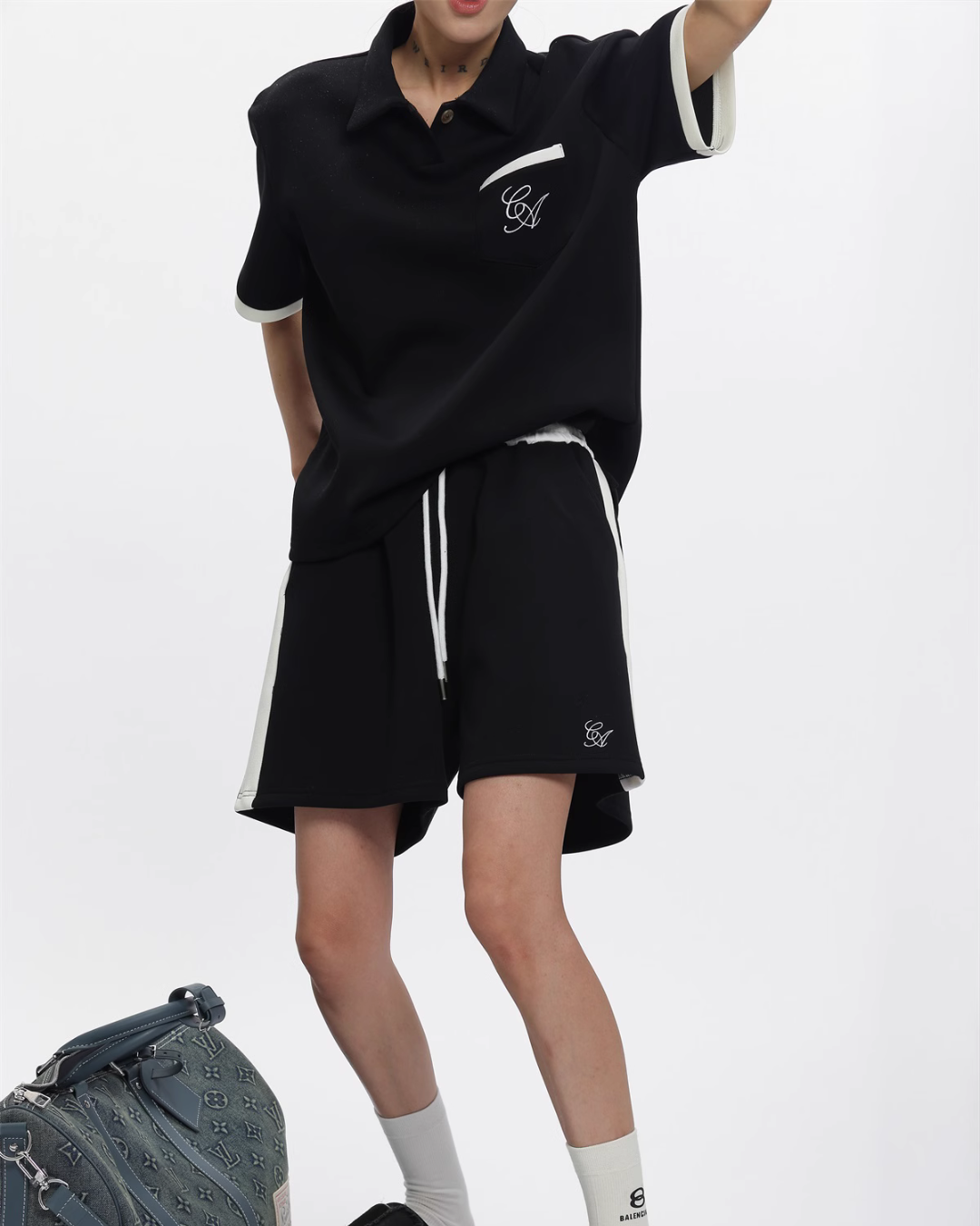 Black Polo Short Sleeve Tops / Shorts ACS0140