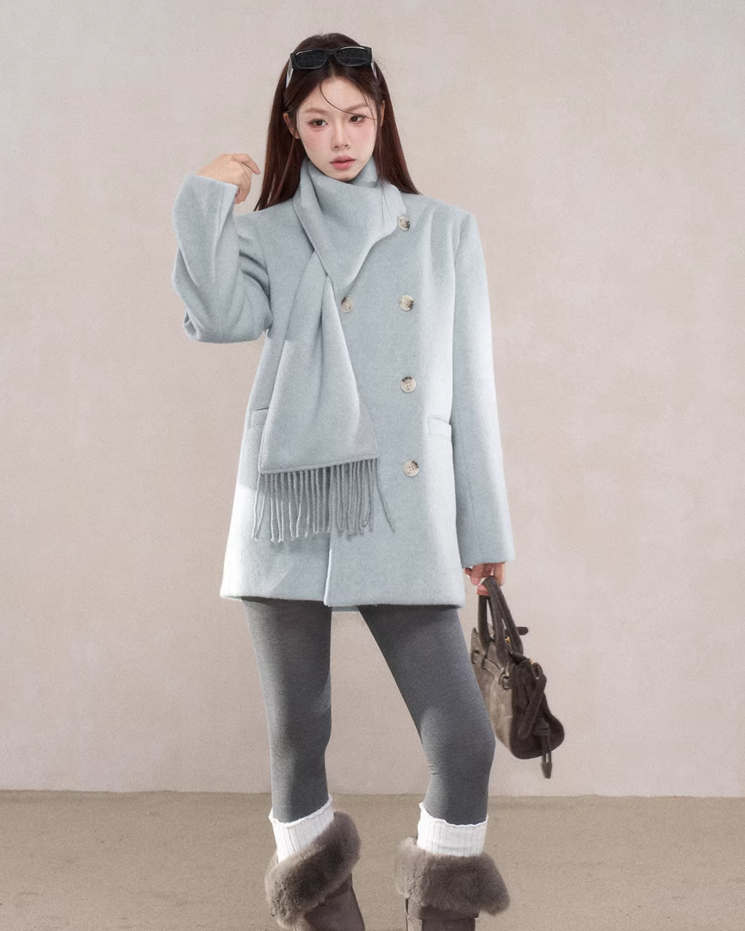 Scarf Collar Double Breasted Wool Coat WDB0003