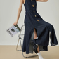 Gold Button Denim Sleeveless Dress FER0132