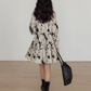 V-Neck Design Print Flare Dress VAS0003