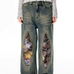 Retro Floral Design Denim Pants ART0001