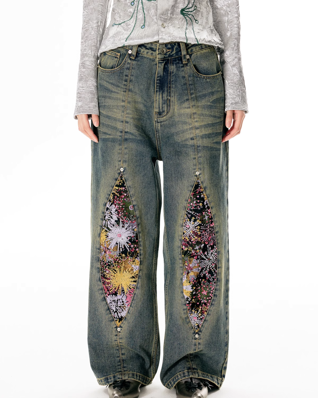 Retro Floral Design Denim Pants ART0001