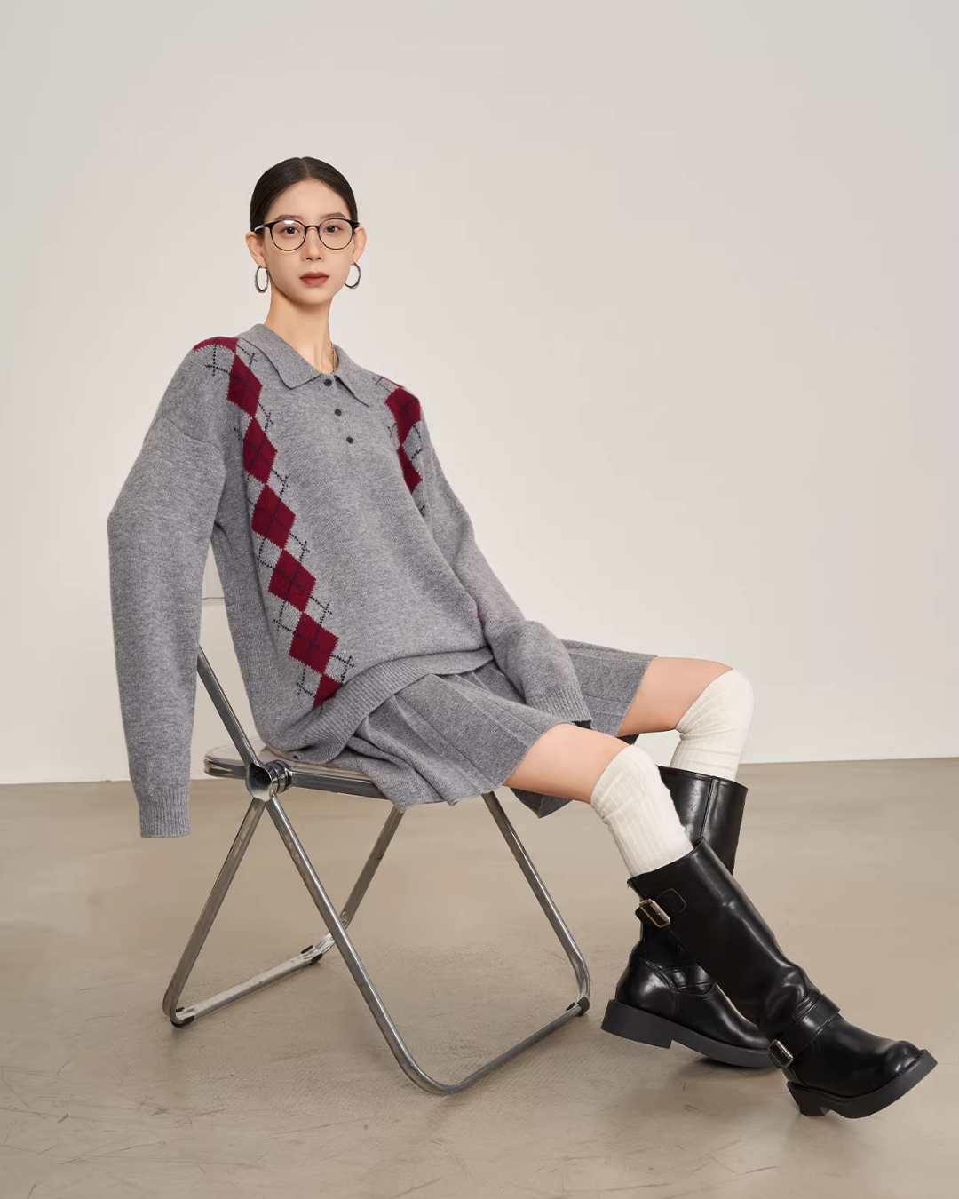 Argyle Knit Tops / Knit Mini Skirt SUY0028