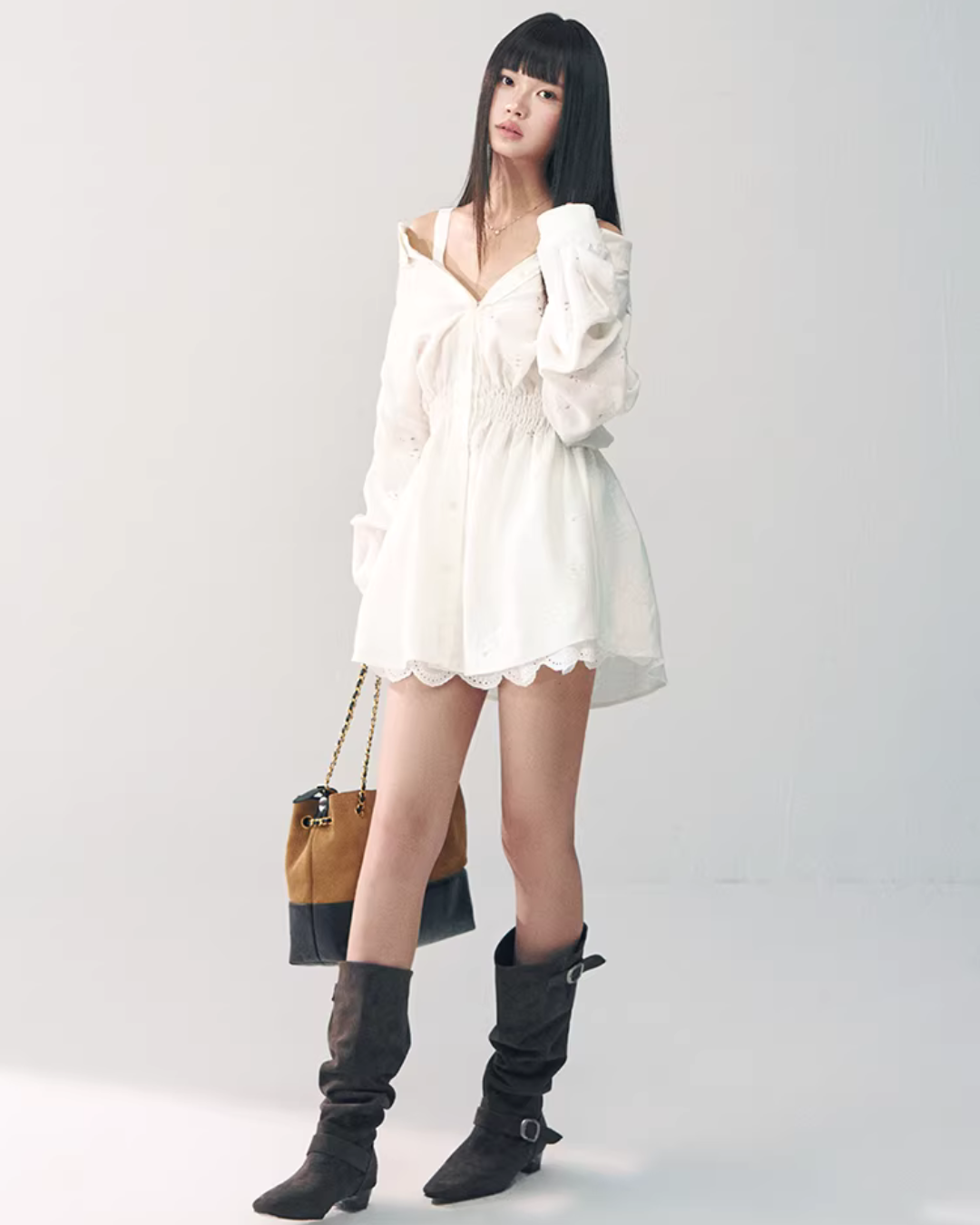 Off-Shoulder Long Sleeve Lace Dress RCR0017