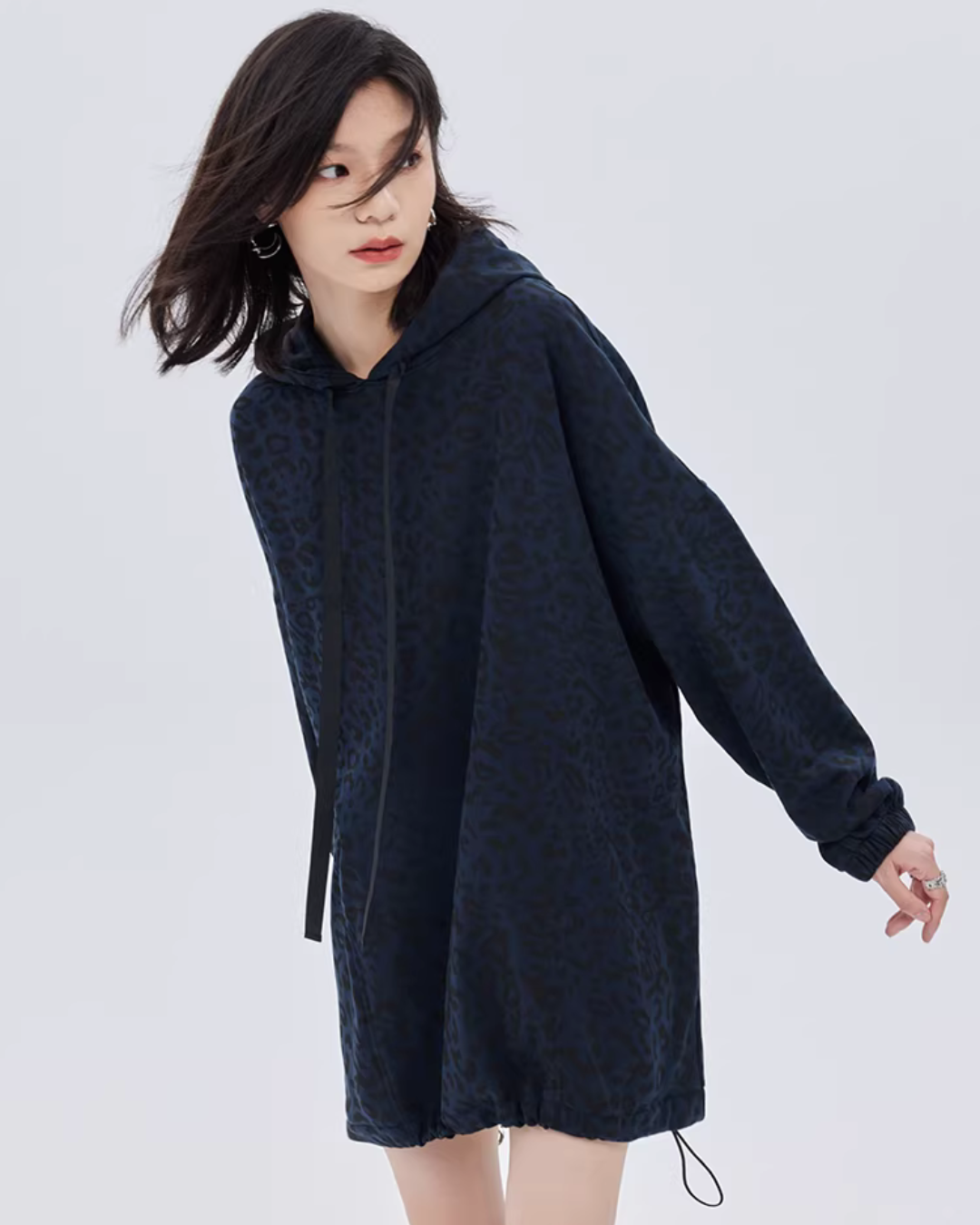 Leopard Print Hood Shoulder Dress SHN0014
