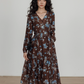 V-Neck Linen Print Elegant Dress VAS0151