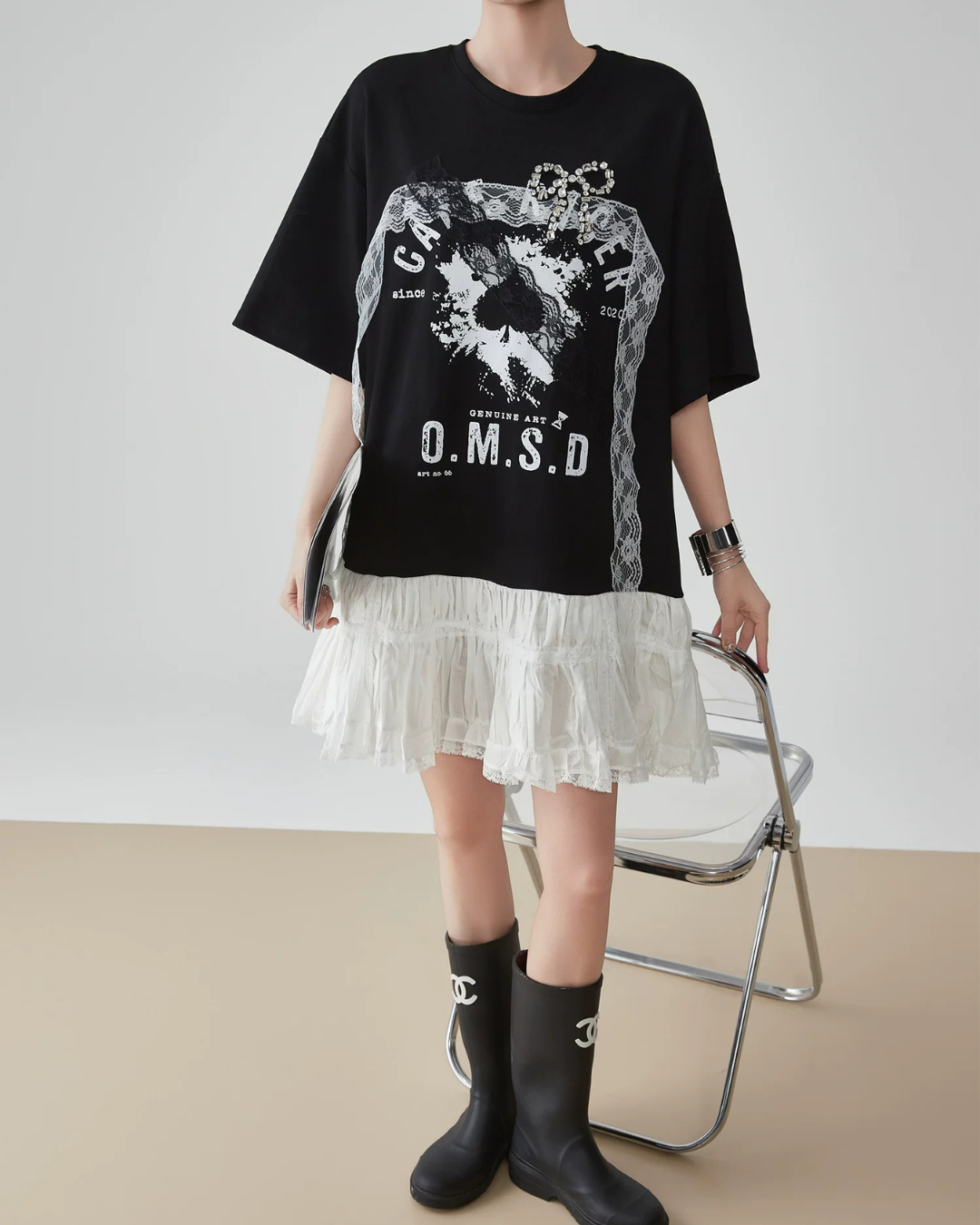 Lace Docking T-Shirt Dress FER0188