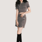 Metal Plate Buckle Cheongsam Tops & Skirt LLS0028