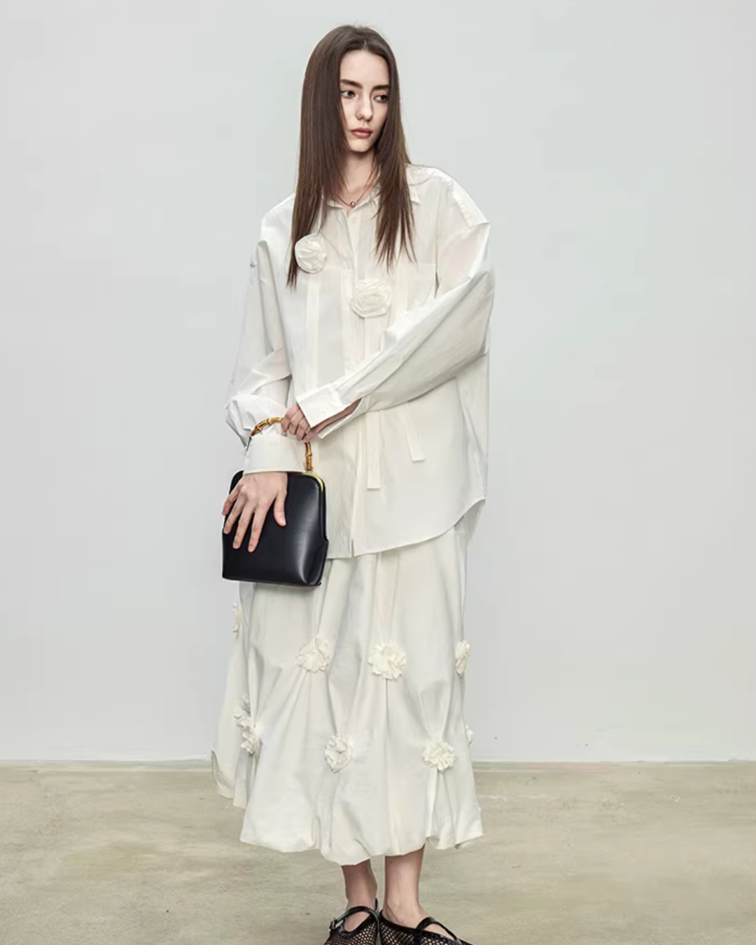 Ribbon Design Handmade Flower Shirt TEO0001