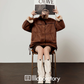 Stand Collar Mouton Jacket / Suede Mini Skirt LLA0572