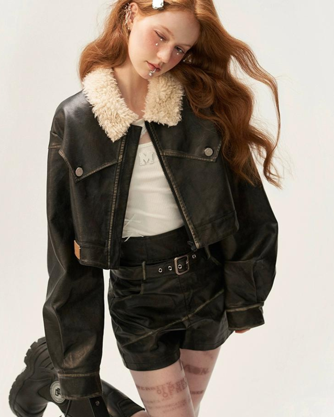 Boa Leather Short Jacket＆Leather Pants MAM0008