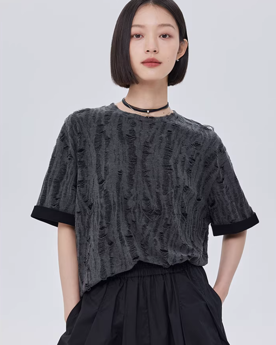 Irregular Damage Short-Sleeve T-Shirt SHN0041
