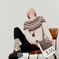 Nordic Crew Neck Knit/Suede Mini Skirt LLA0567