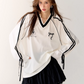 V-Neck Side Line Long Sleeve Top / Flare skirt ASG0007