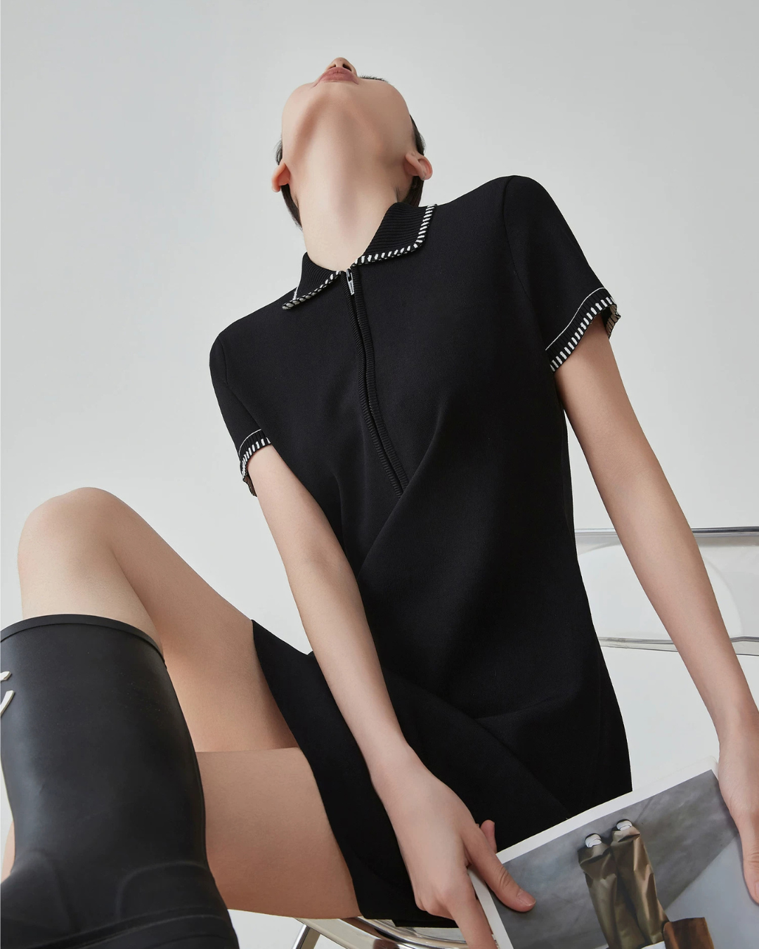 Blanket Stitch Half-Zip Polo Dress FER0201