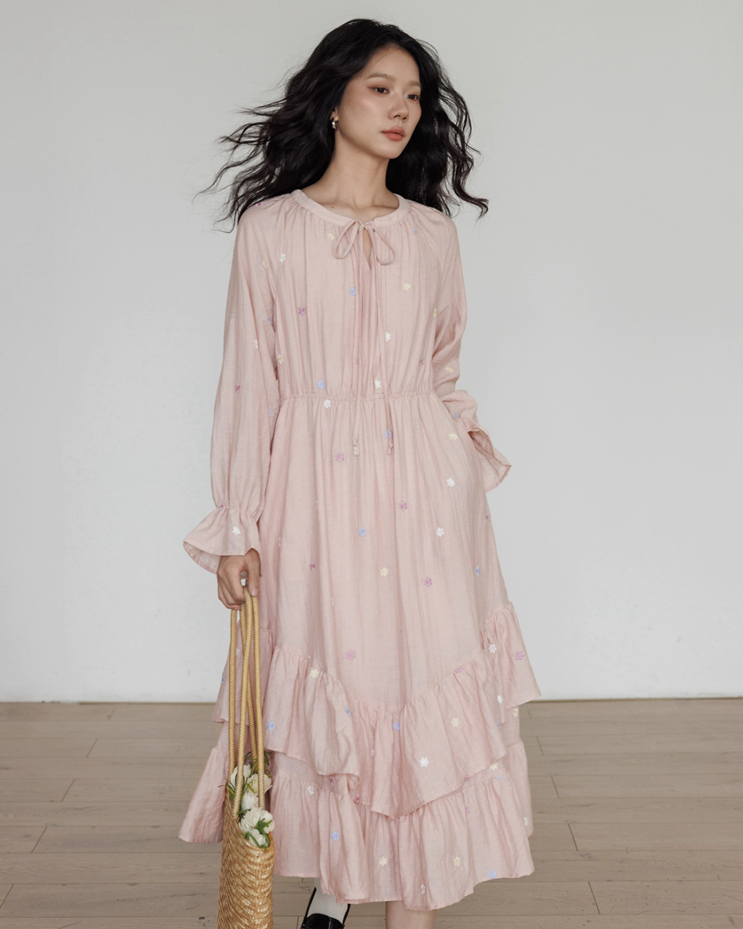 Small Floral Embroidery Long Dress VAS0156