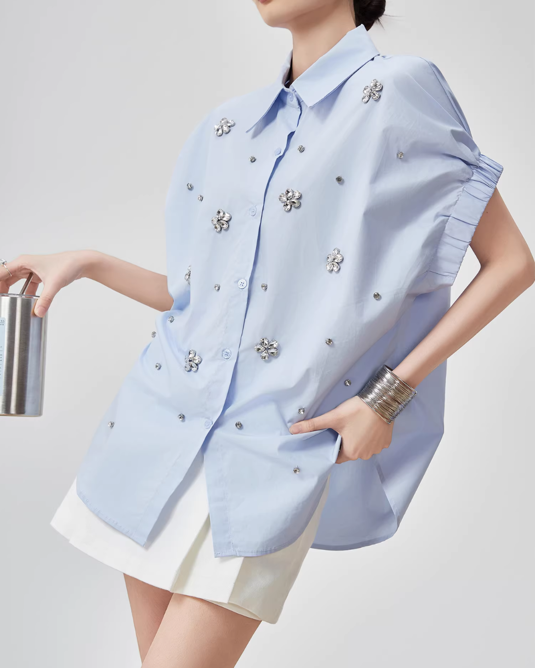 Flower Bijou Puff Sleeve Shirt FER0044