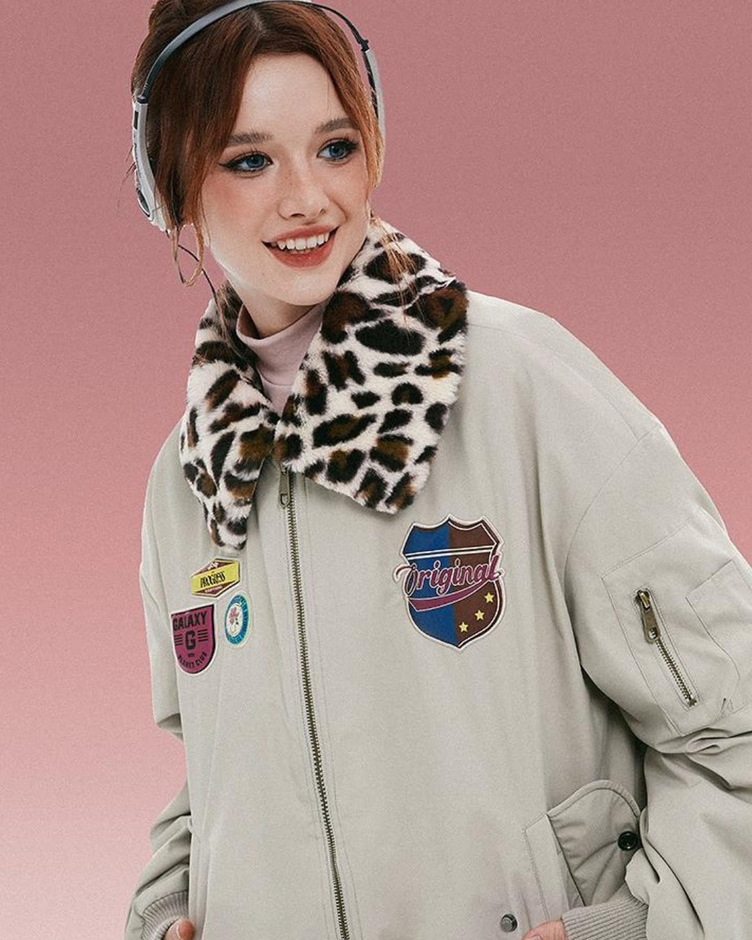 Retro Leopard Print Flight Jacket IMO0116