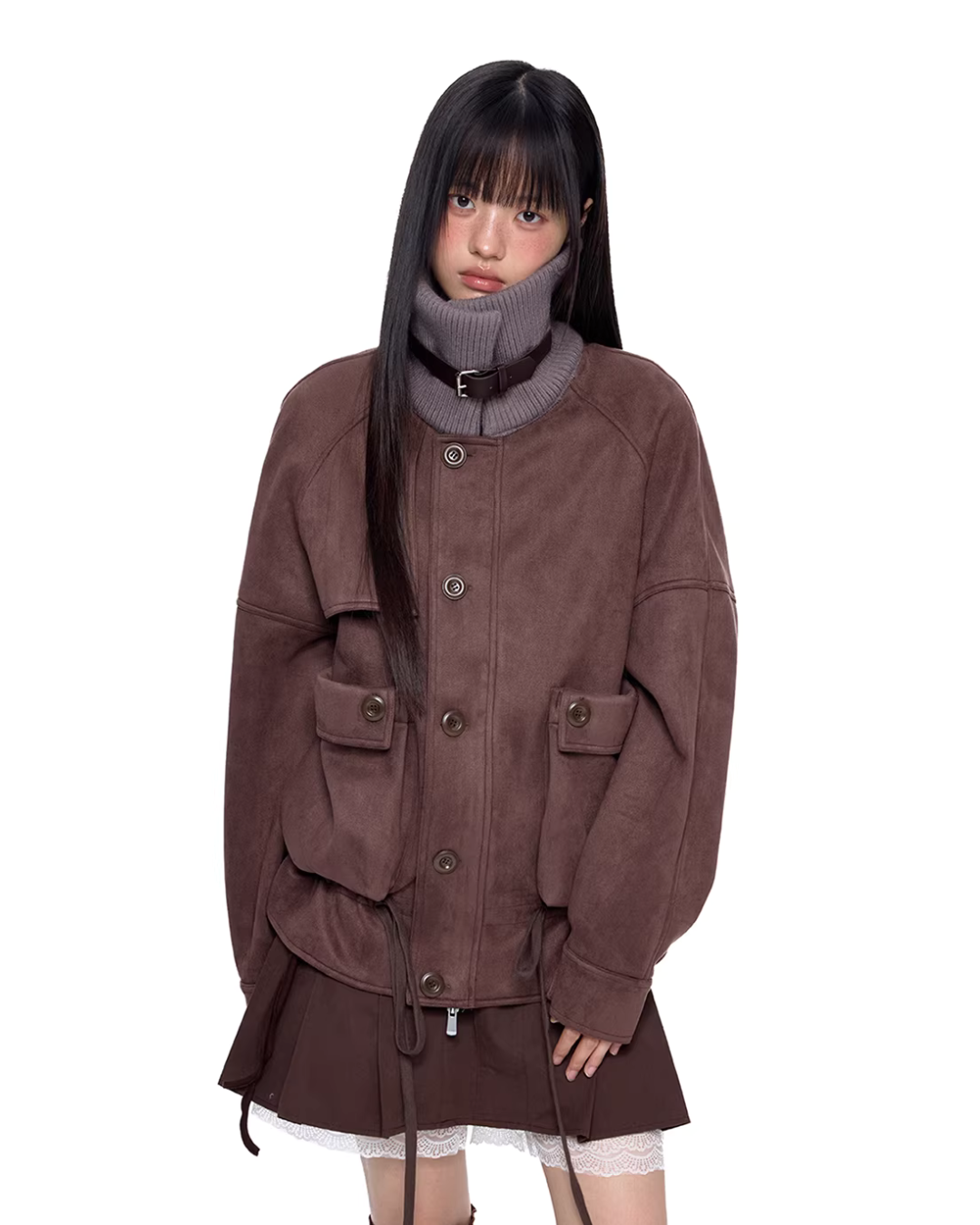 Knit Collar Suede Jacket EZK0089