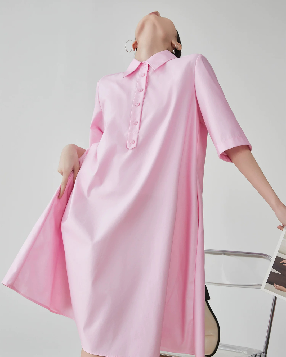 Pink Short-Sleeve Shirt Dress FER0175