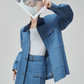 Blue Turn Collar Jacket / Work Skirt FER0376