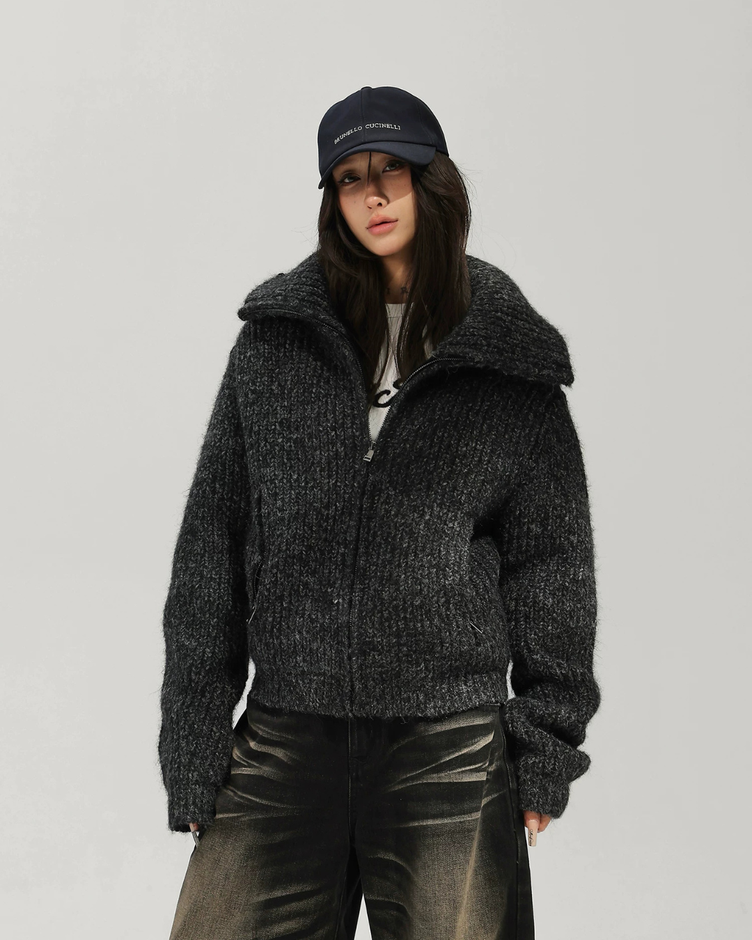 Oversized Knit Zip-Up Jacket ACS0388