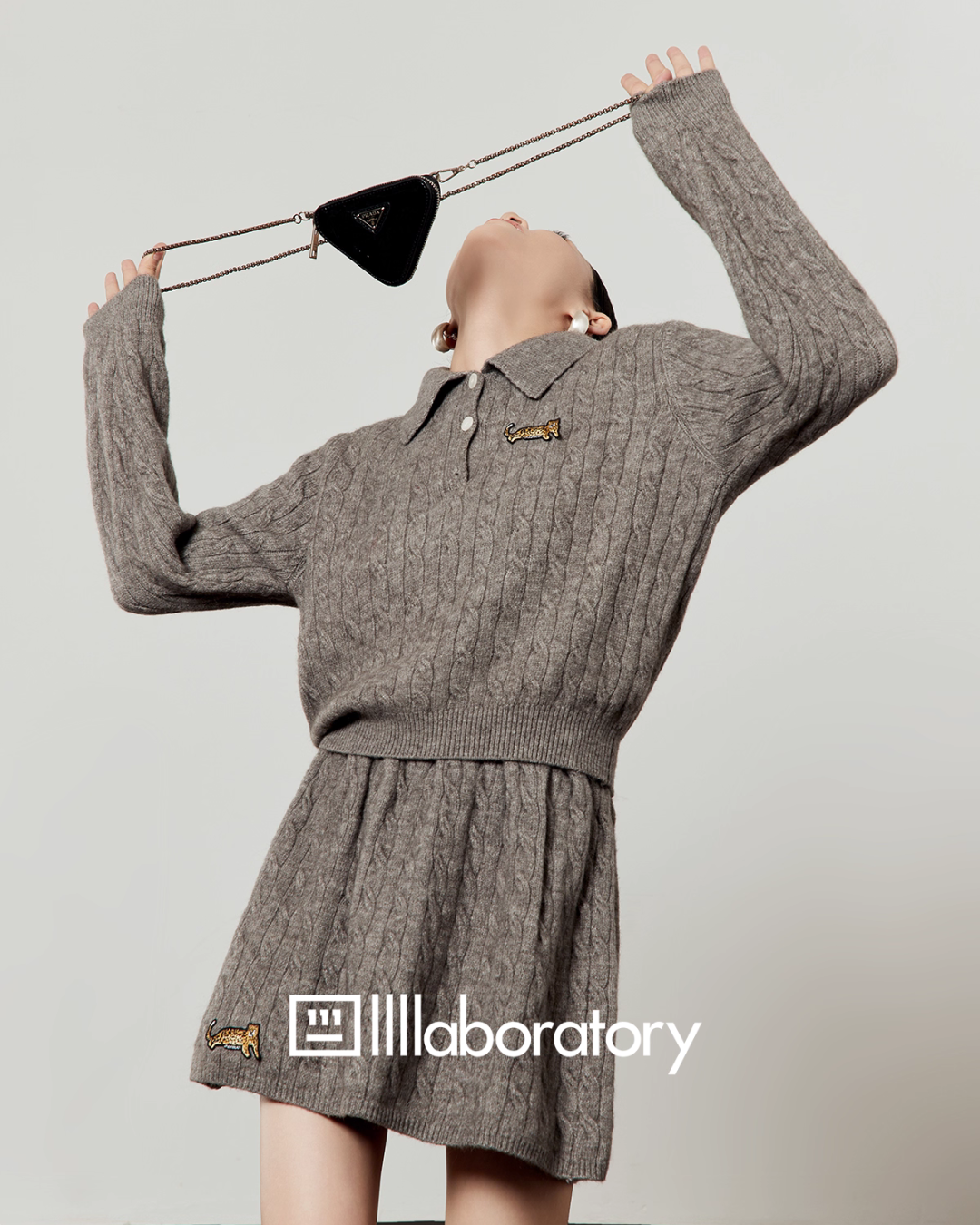 Cable Half-Button Knit Top / Mini Skirt  LLA0563