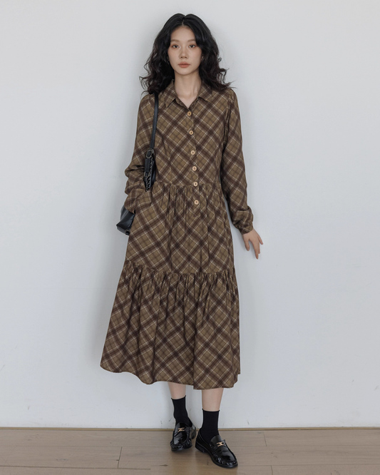 Retro Paid Flare Long Dress VAS0160