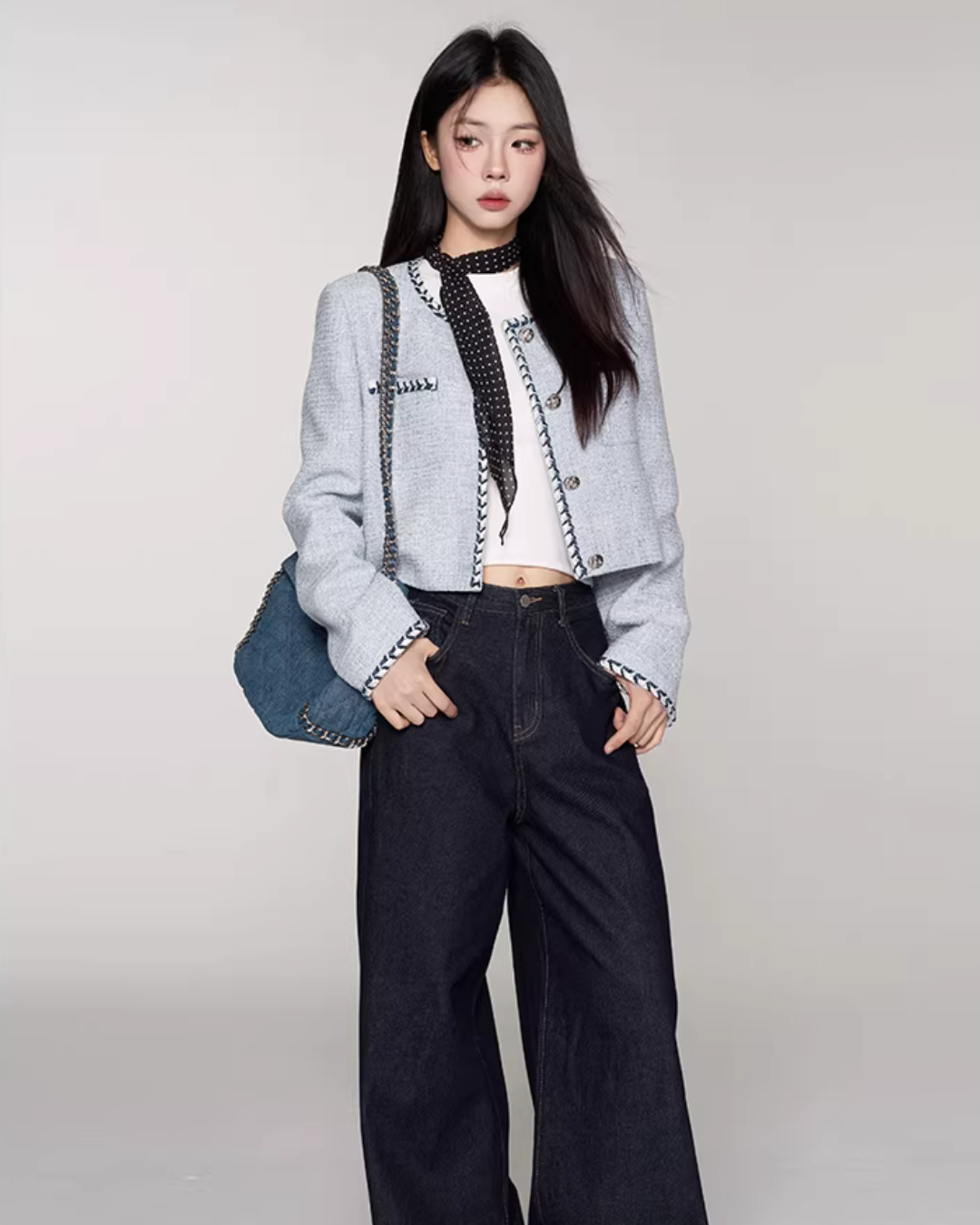 Color Contrast Stitch Tweed Jacket WDB0018
