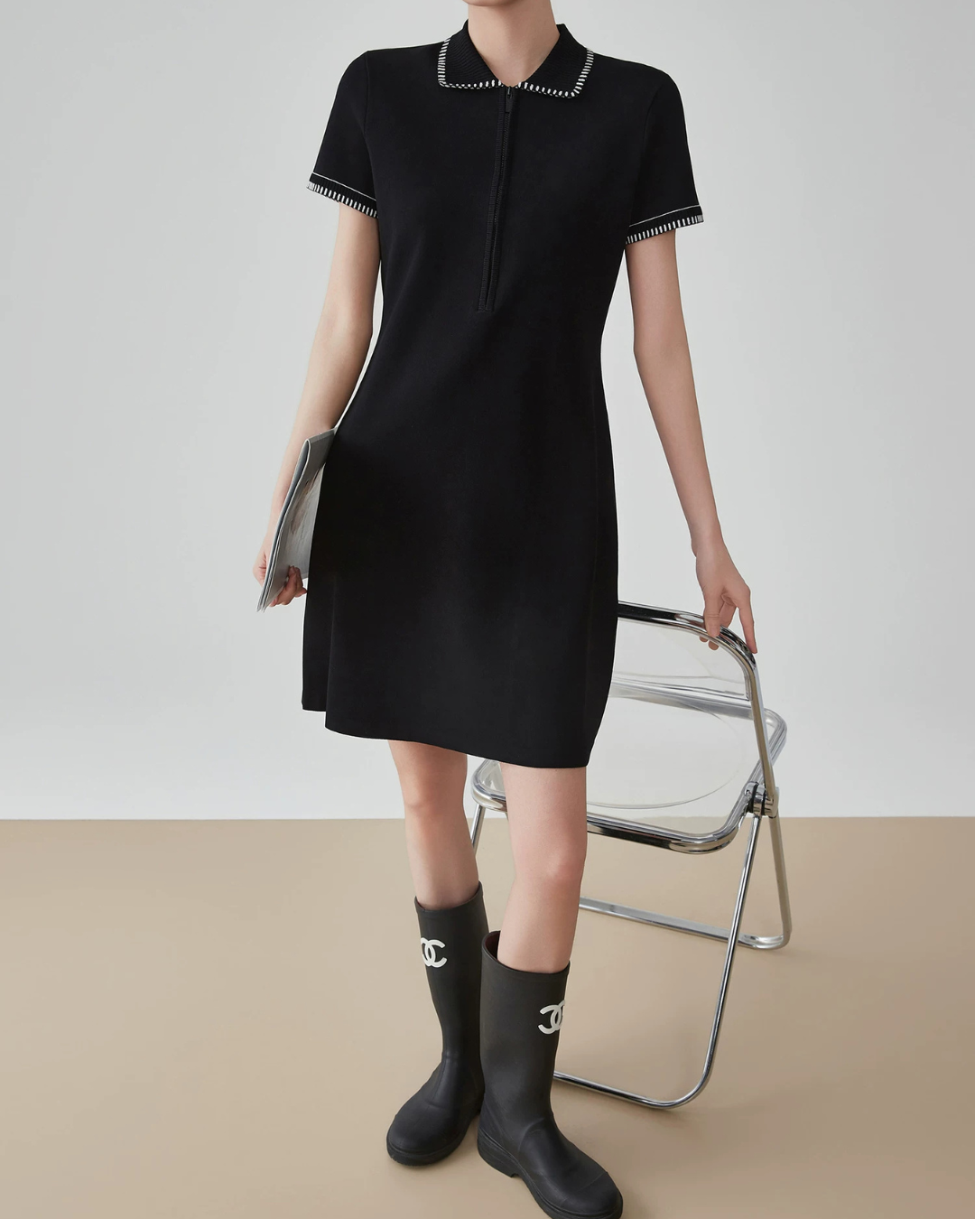 Blanket Stitch Half-Zip Polo Dress FER0201
