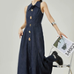 Gold Button Denim Sleeveless Dress FER0132