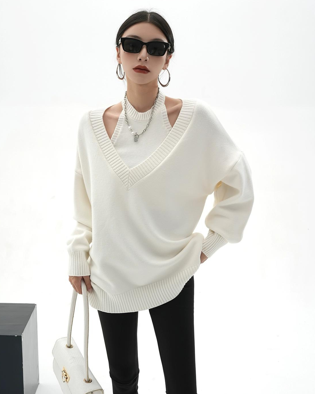 Halter Neck Layered Long Sleeve Knit SRS0191