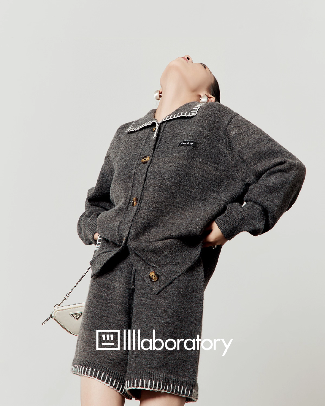 Dark Gray Knit Cardigan & Casual Shorts LLA0545