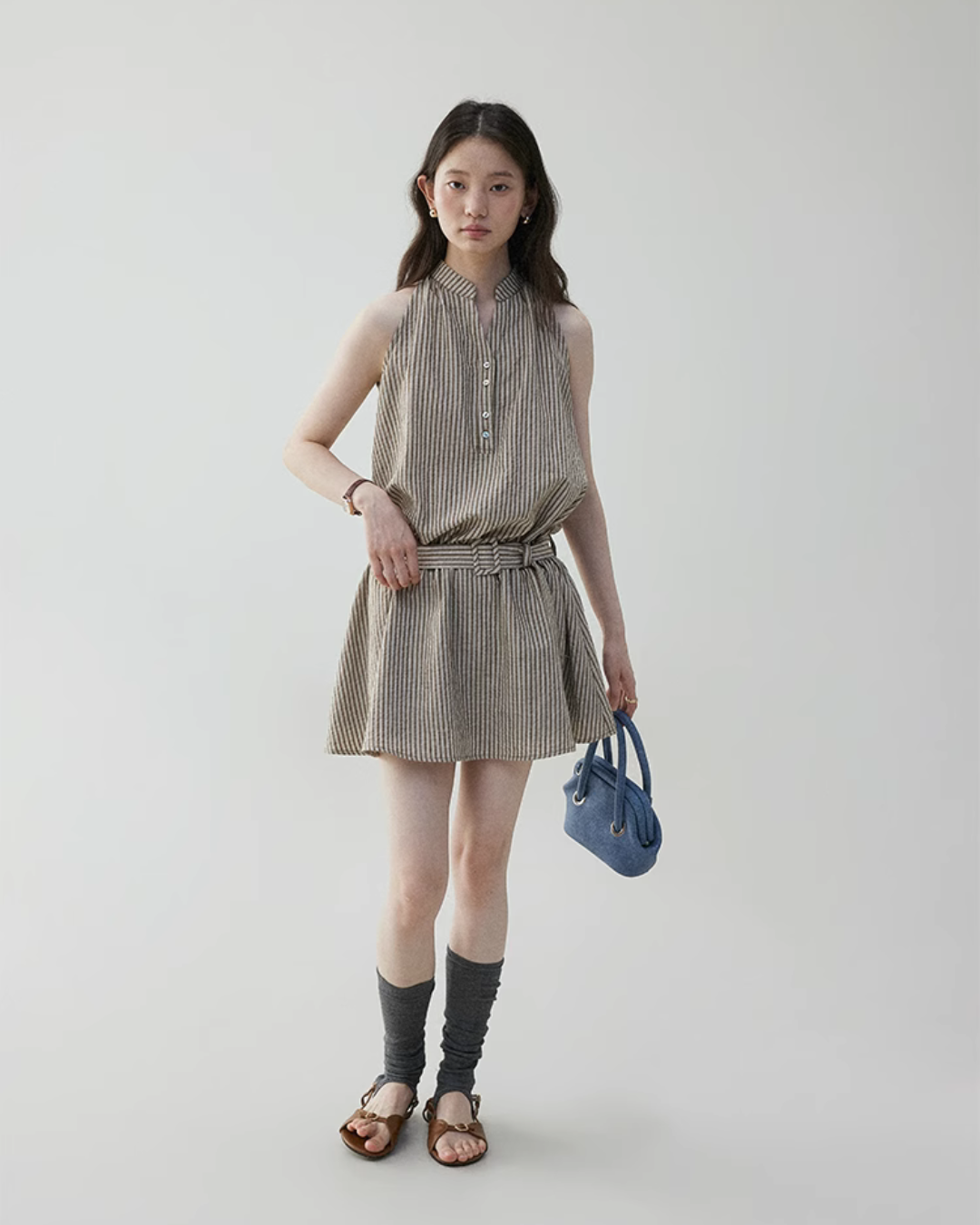 French Striped Halter Dress VOE0001