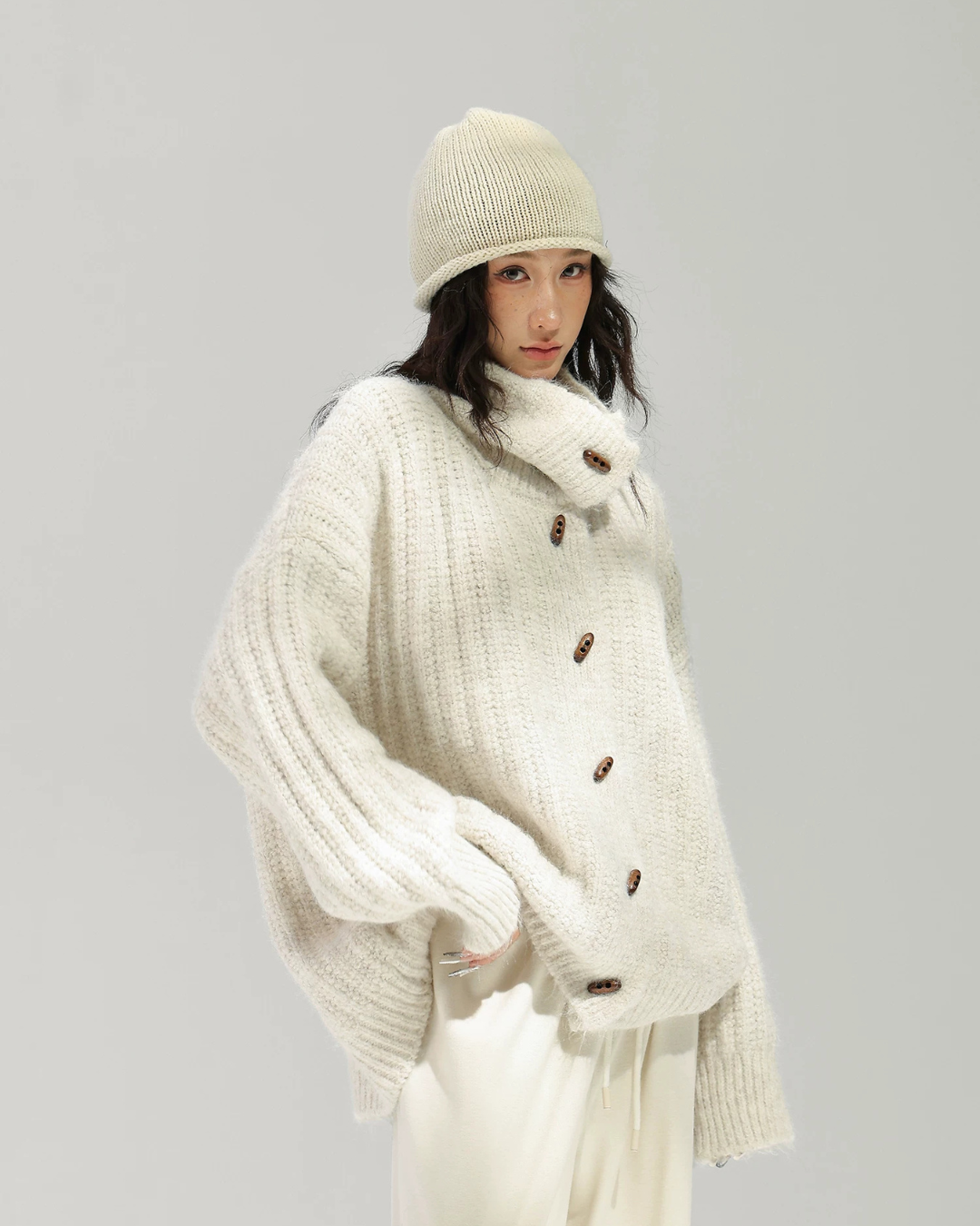 Stand Collar Ribbed Knit Cardigan ACS0392