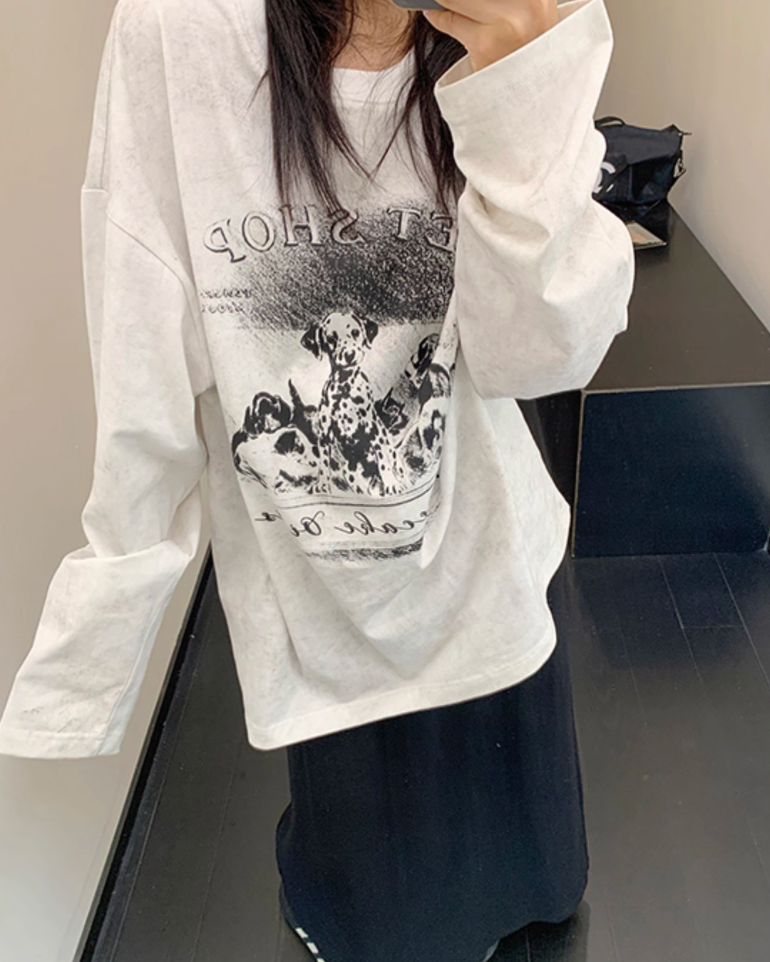 Dog Print Loose Long Sleeve T-Shirt YLS0913