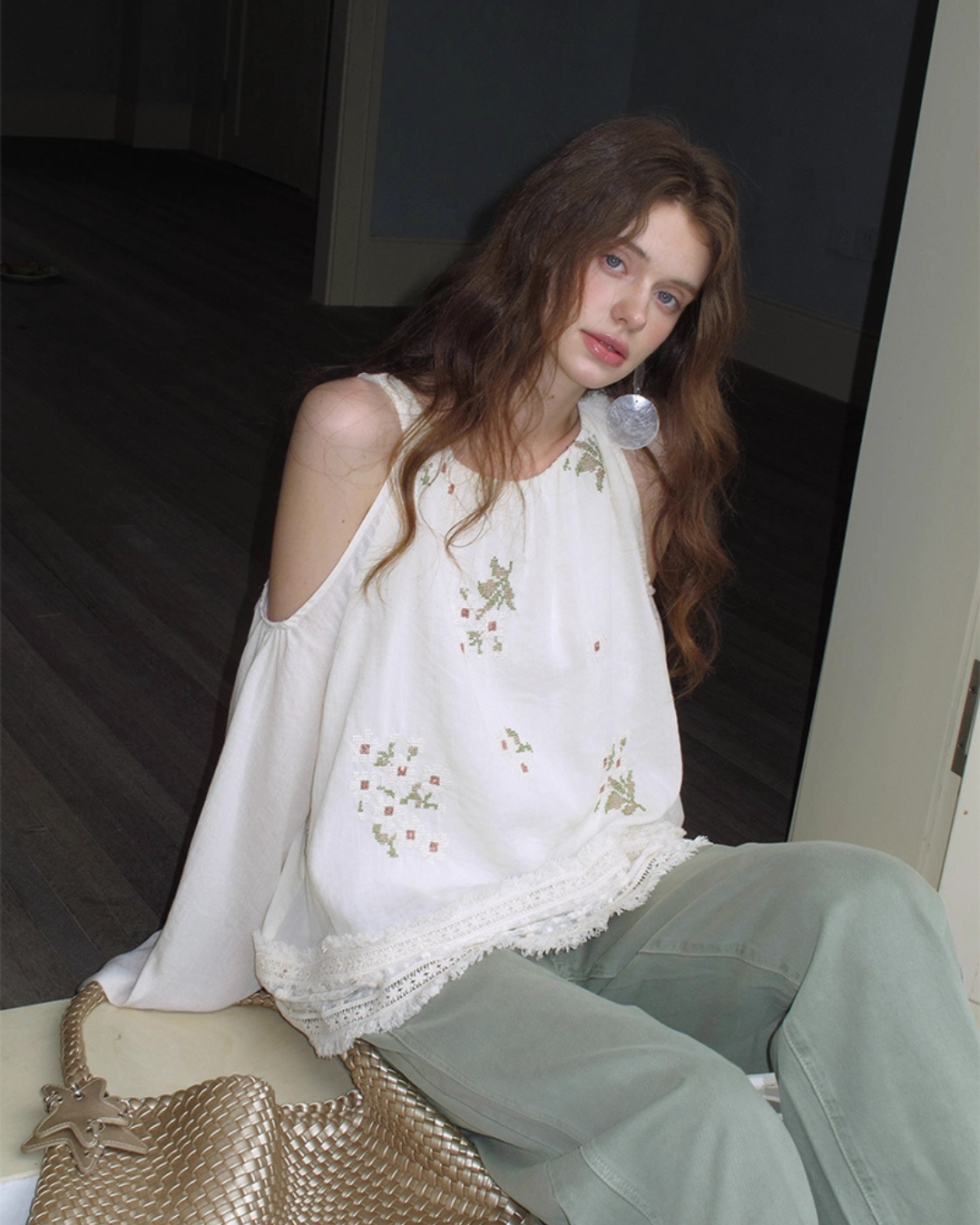 Off-Shoulder Floral Embroidered Top USY0001