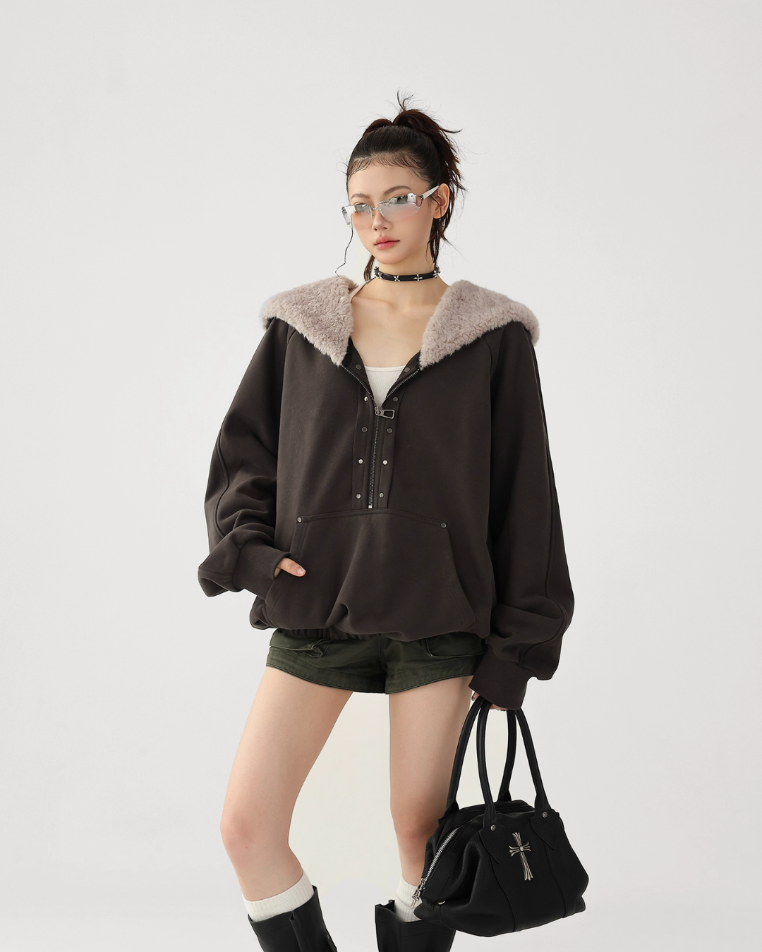 Duty Half Zip Collar Fleece Hoodie ACS0321