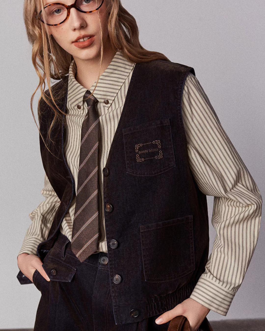 Vintage Flocked Denim Jacket / Vest / Bermuda Shorts / Tie BBK0002